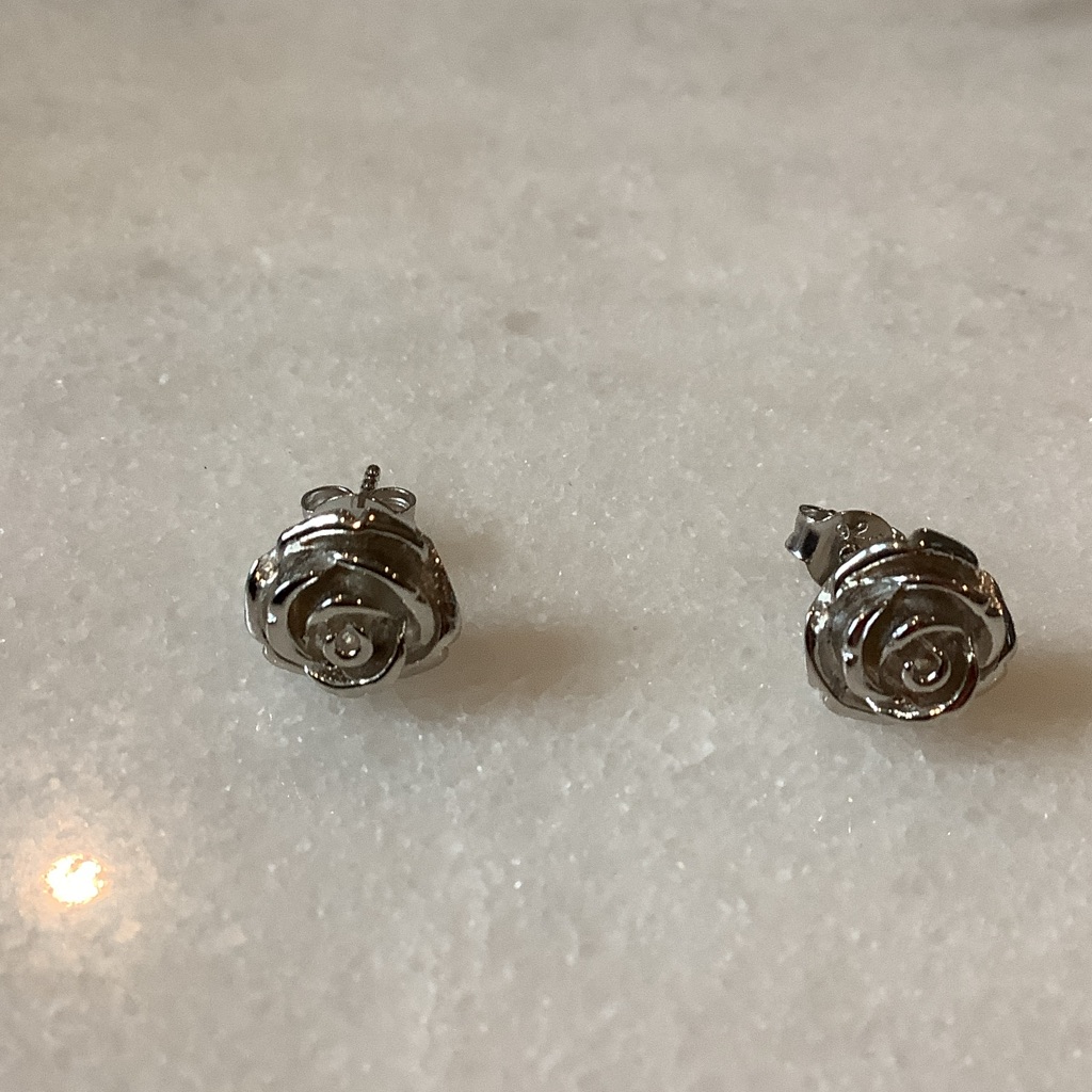 Platinum Plated Sterling Silver Rose Stud Earrings Brand New